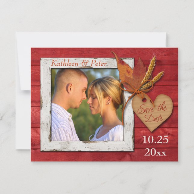 FAUX Wood, Leaves, Heart, Wheat PHOTO Save Date Save The Date (Front)