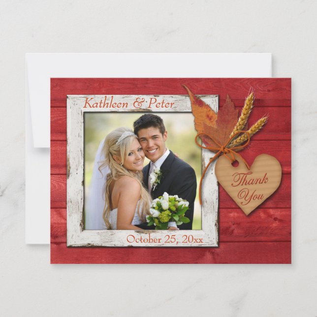 FAUX Wood, Leaves, Heart, Wheat PHOTO Thank You Card (Front)