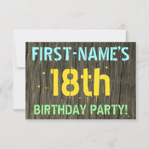 Faux Wood, Painted Text Look, 18th Birthday + Name Invitation