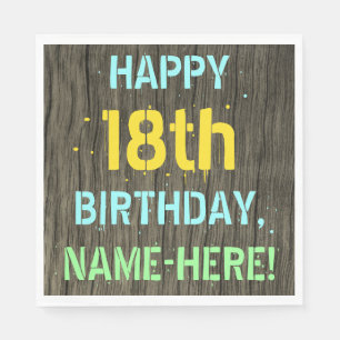 Faux Wood, Painted Text Look, 18th Birthday + Name Napkin