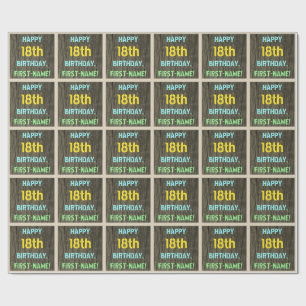 Faux Wood, Painted Text Look, 18th Birthday + Name Wrapping Paper