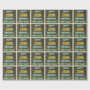 Faux Wood, Painted Text Look, 20th Birthday + Name Wrapping Paper