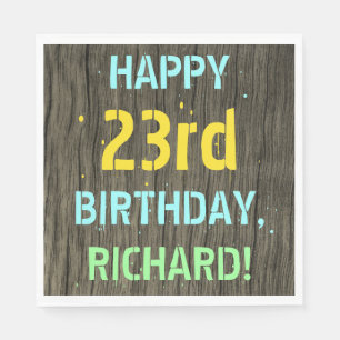 Faux Wood, Painted Text Look, 23rd Birthday + Name Napkin