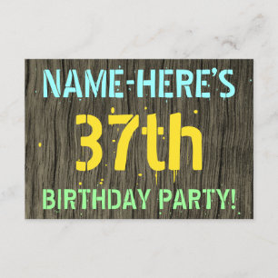 Faux Wood, Painted Text Look, 37th Birthday + Name Invitation