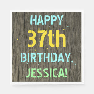 Faux Wood, Painted Text Look, 37th Birthday + Name Napkin