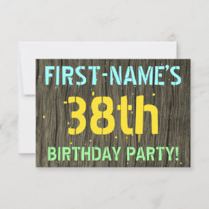 Faux Wood, Painted Text Look, 38th Birthday + Name Invitation