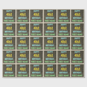 Faux Wood, Painted Text Look, 41st Birthday + Name Wrapping Paper