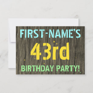 Faux Wood, Painted Text Look, 43rd Birthday + Name Invitation