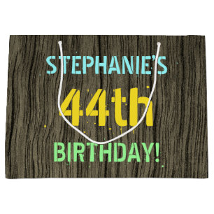 Faux Wood, Painted Text Look, 44th Birthday + Name Large Gift Bag