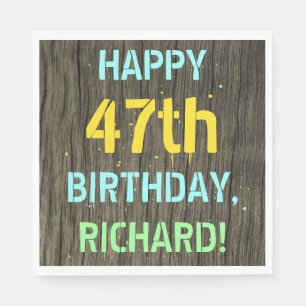 Faux Wood, Painted Text Look, 47th Birthday + Name Napkin