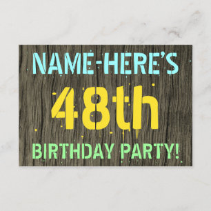Faux Wood, Painted Text Look, 48th Birthday + Name Invitation