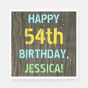Faux Wood, Painted Text Look, 54th Birthday + Name Napkin
