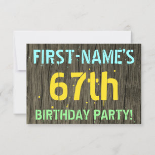 Faux Wood, Painted Text Look, 67th Birthday + Name Invitation