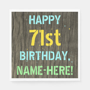 Faux Wood, Painted Text Look, 71st Birthday + Name Napkin