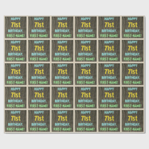 Faux Wood, Painted Text Look, 71st Birthday + Name Wrapping Paper