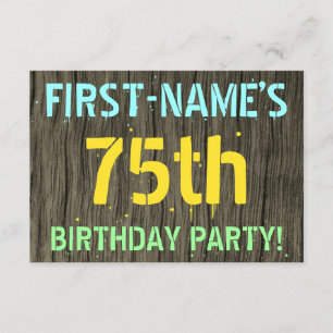 Faux Wood, Painted Text Look, 75th Birthday + Name Invitation