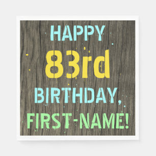 Faux Wood, Painted Text Look, 83rd Birthday + Name Napkin