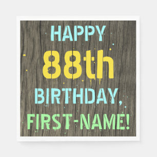 Faux Wood, Painted Text Look, 88th Birthday + Name Napkin