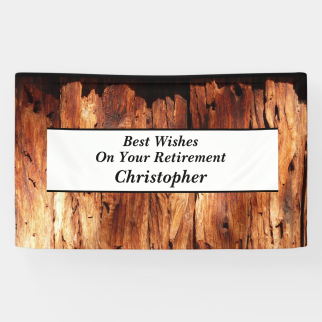 Faux Wood, Personalised 3 Lines of Text Retirement Banner (Horizontal)