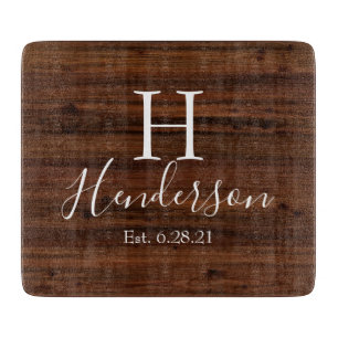 Faux wood personalised custom wedding name date cutting board