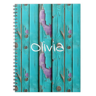 Faux Wood Purple and Turquoise Blue  Notebook