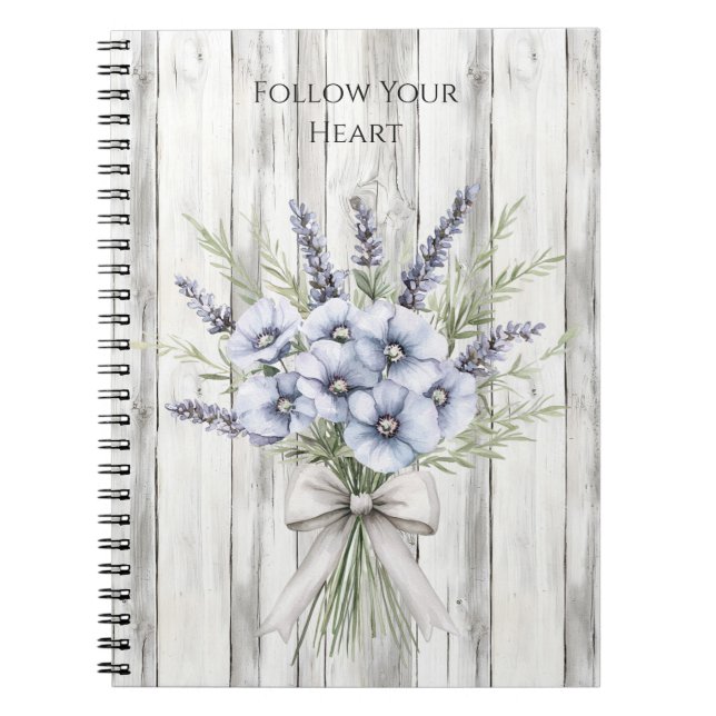 Faux Wood Purple Iris Floral Notebook (Front)