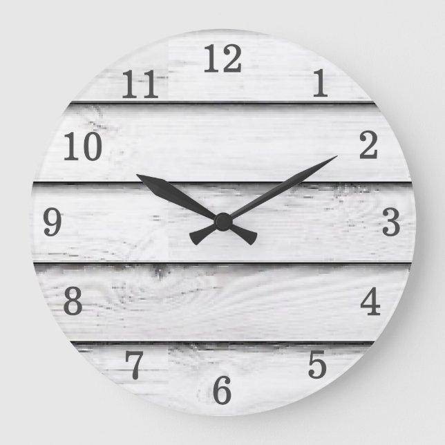 Faux Wood Slats | White | Customisable Large Clock (Front)
