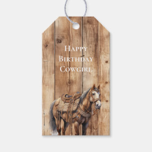 Faux Wood Western Cowboy Cowgirl Horse Birthday Gift Tags