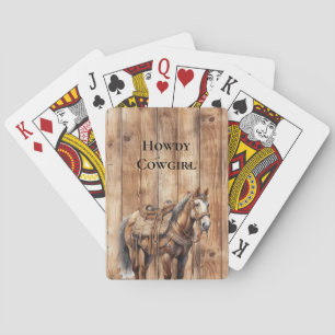 Faux Wood Western Cowboy Cowgirl Horse  Playing Cards