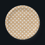 Faux Wood | White Hearts Pattern Paper Plate<br><div class="desc">Stylish paper plate featuring white hearts pattern on a faux wood background. other patterns and similar items are available in my store.</div>