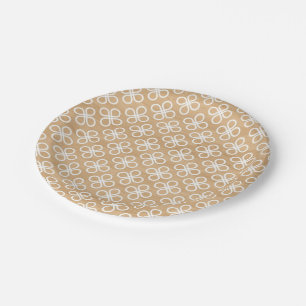 Faux Wood White Ornate Pattern Paper Plate