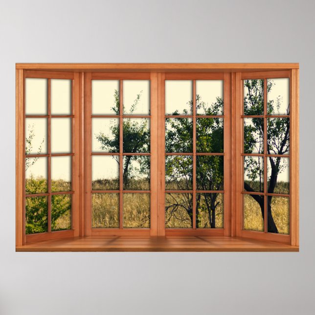 Faux Wooden Bay Window Illusion - Golden Grass Poster (Front)