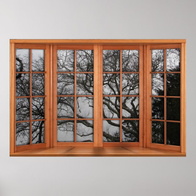 Faux Wooden Bay Window Illusion - Winter View Poster (Front)