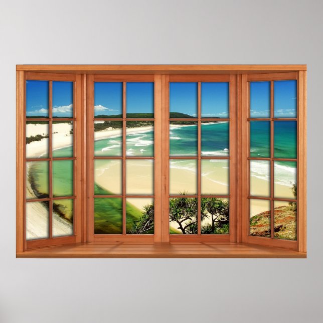 Faux Wooden Bow Window Illusion - Caribbean Poster (Front)