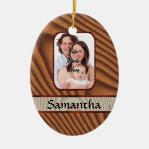 Faux wooden personalised photo ceramic tree decoration