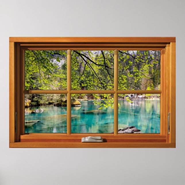 Faux Wooden Window Illusion - Lagoon Lake Scene Poster (Front)
