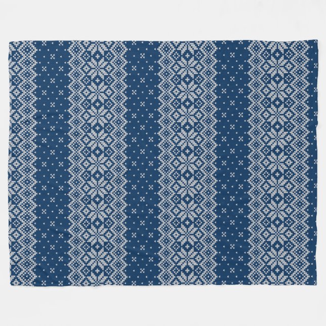 Faux Wool Knitting Pattern Blue and White  Fleece Blanket (Front (Horizontal))
