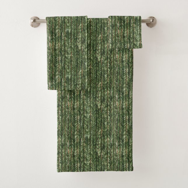 Faux Woven Green Threads   Bath Towel Set (Insitu)