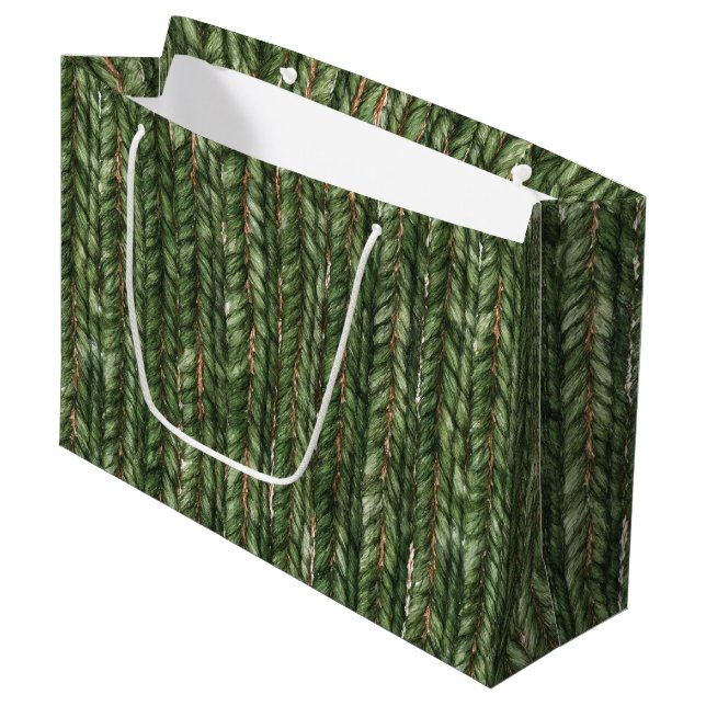 Faux Woven Green Threads Birthday Large Gift Bag (Front Angled)