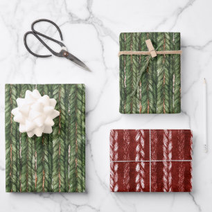 Faux Woven Green Threads Birthday Wrapping Paper Sheet
