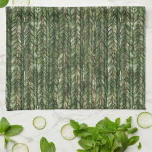Faux Woven Green Threads Tea Towel