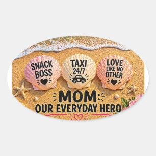 Faux Wrapped Canvas PrintFunny Mum Beach Shirt – S Oval Sticker