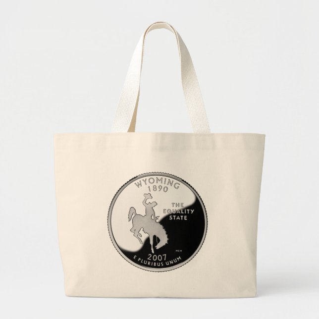 Faux Wyoming State Quarter Large Tote Bag (Front)