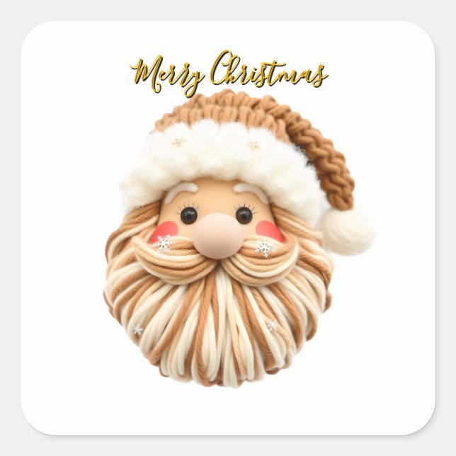 Faux Yarn Christmas Santa Square Sticker (Front)