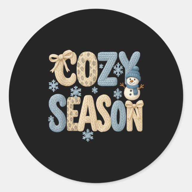 Faux Yarn Cozy Season Winter, Merry Bright Christm Classic Round Sticker (Front)