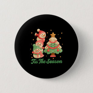 Faux Yarn Crochet Snowman And Christmas Tree 6 Cm Round Badge