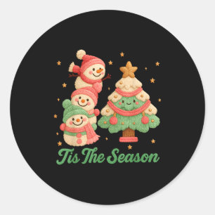 Faux Yarn Crochet Snowman And Christmas Tree Classic Round Sticker