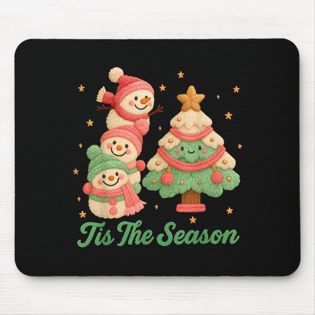 Faux Yarn Crochet Snowman And Christmas Tree  Mouse Mat (Front)