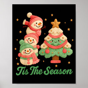 Faux Yarn Crochet Snowman And Christmas Tree  Poster