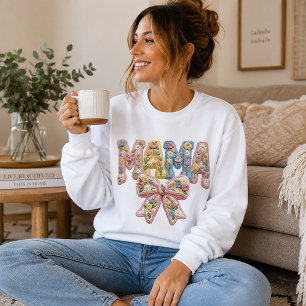 Faux Yarn & Embroidery MAMA with Bow Sweatshirt